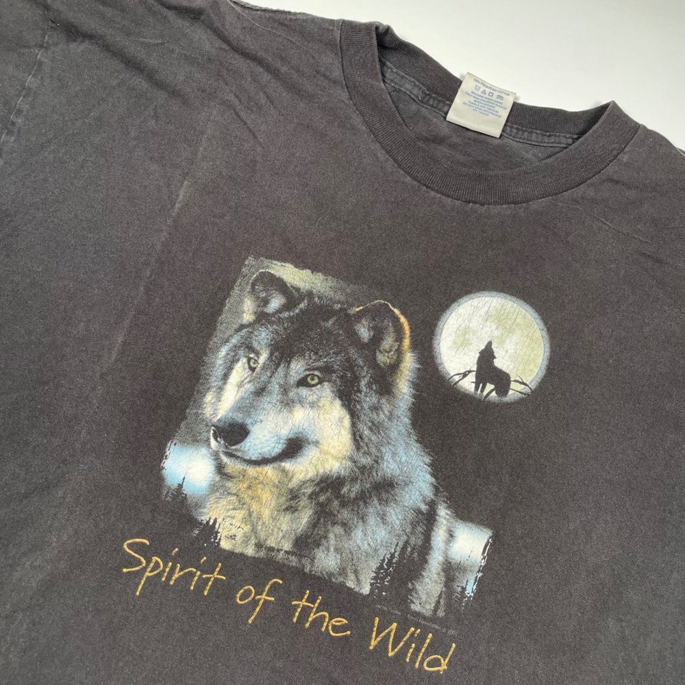 VTG Alore Wolf T Shirt Spirit of the Wild Tee Gray 2XL Made in USA Single Stitch